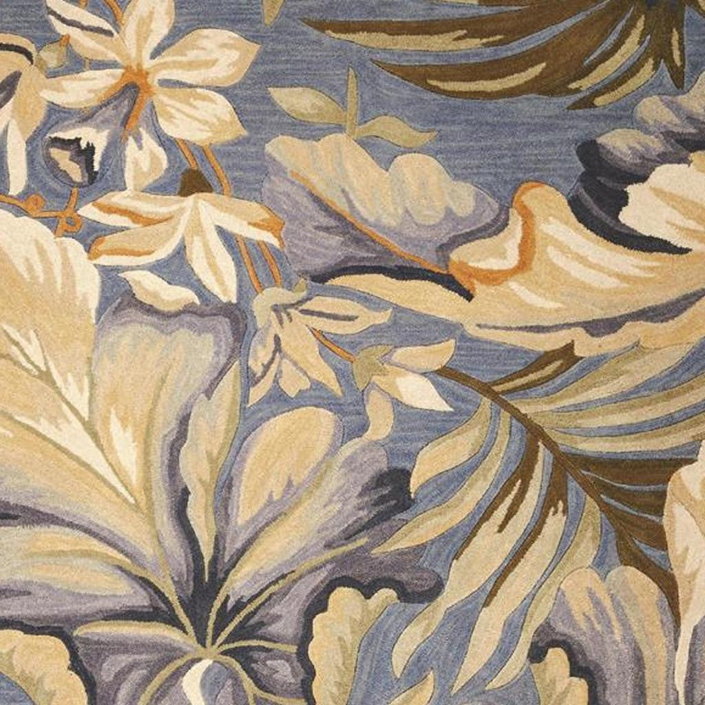 9' X 12' Blue Beige And Green Wool Tropical Botanical Hand Tufted Area Rug-Area Rugs-DECOROLALA