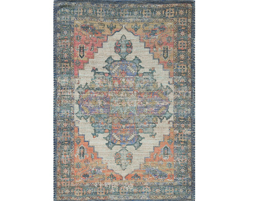 9' X 12' Blue Brick Red And Brown Jute Medallion Hand Woven Area Rug-Area Rugs-DECOROLALA