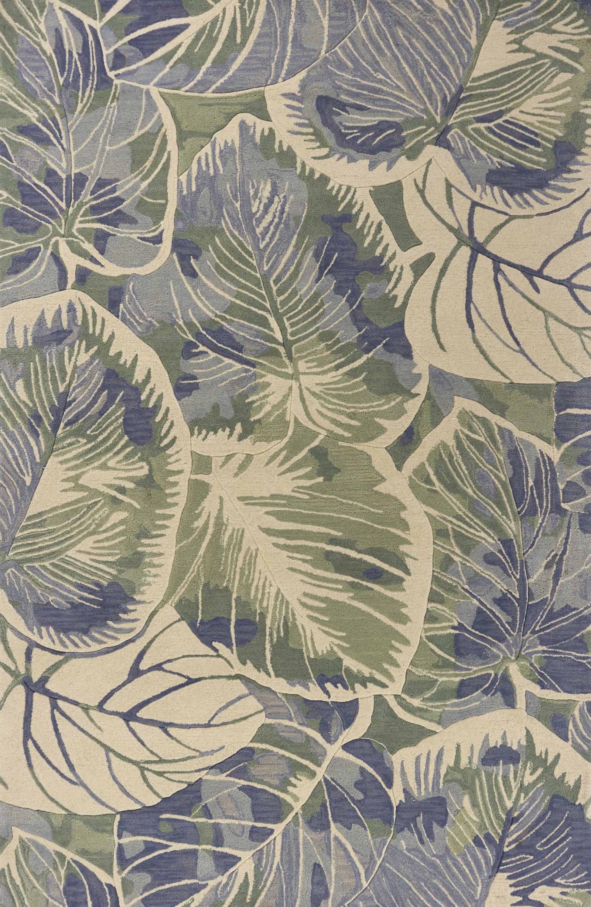 9' X 12' Blue Green And Beige Wool Tropical Botanical Hand Tufted Area Rug-Area Rugs-DECOROLALA