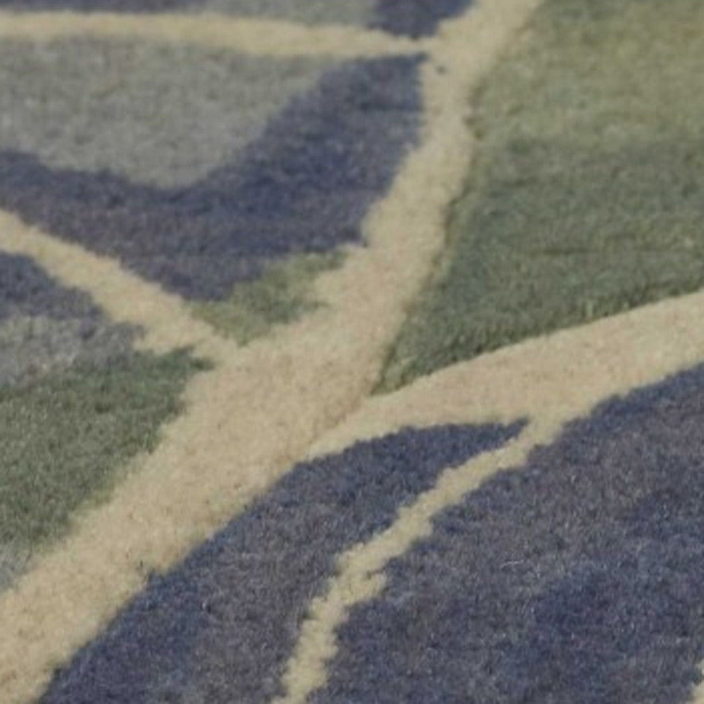 9' X 12' Blue Green And Beige Wool Tropical Botanical Hand Tufted Area Rug-Area Rugs-DECOROLALA