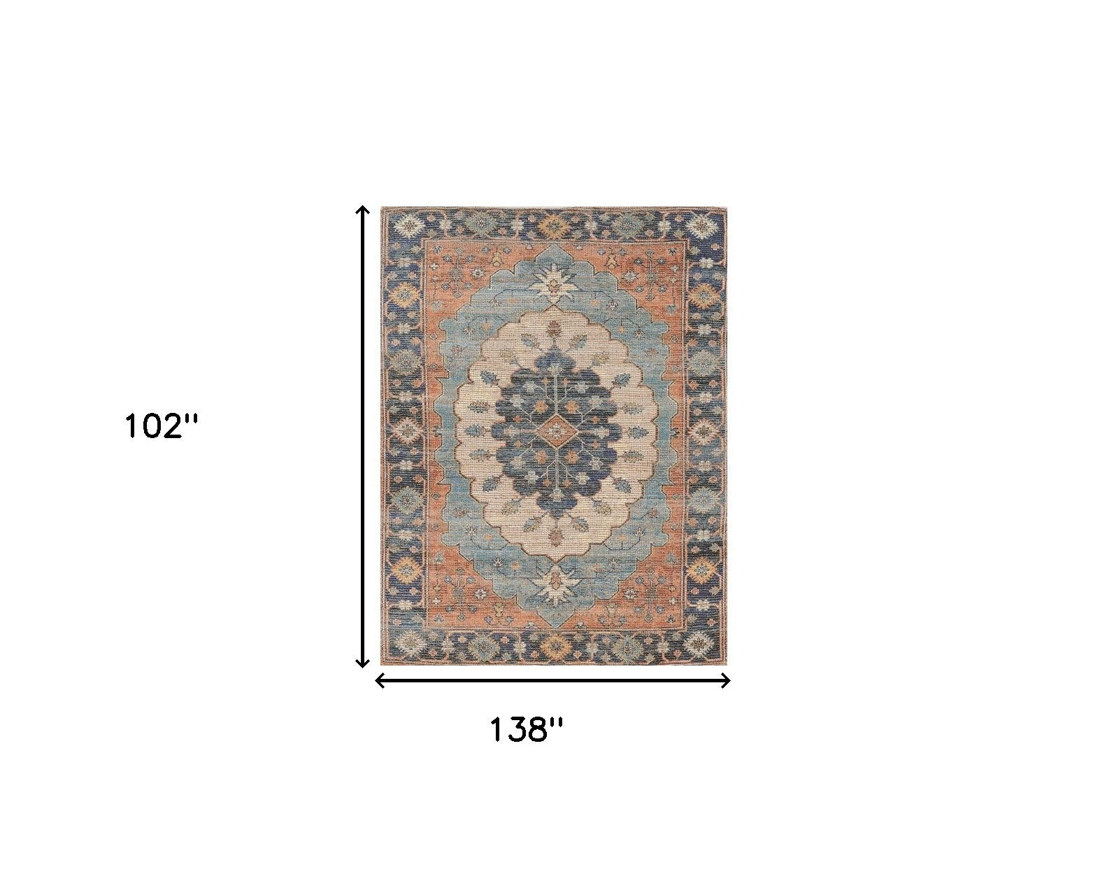 9' X 12' Blue Orange And Black Jute Medallion Hand Woven Area Rug-Area Rugs-DECOROLALA