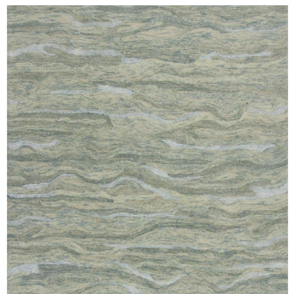 9' X 12' Blue and Beige Wool Hand Tufted Area Rug-Area Rugs-DECOROLALA