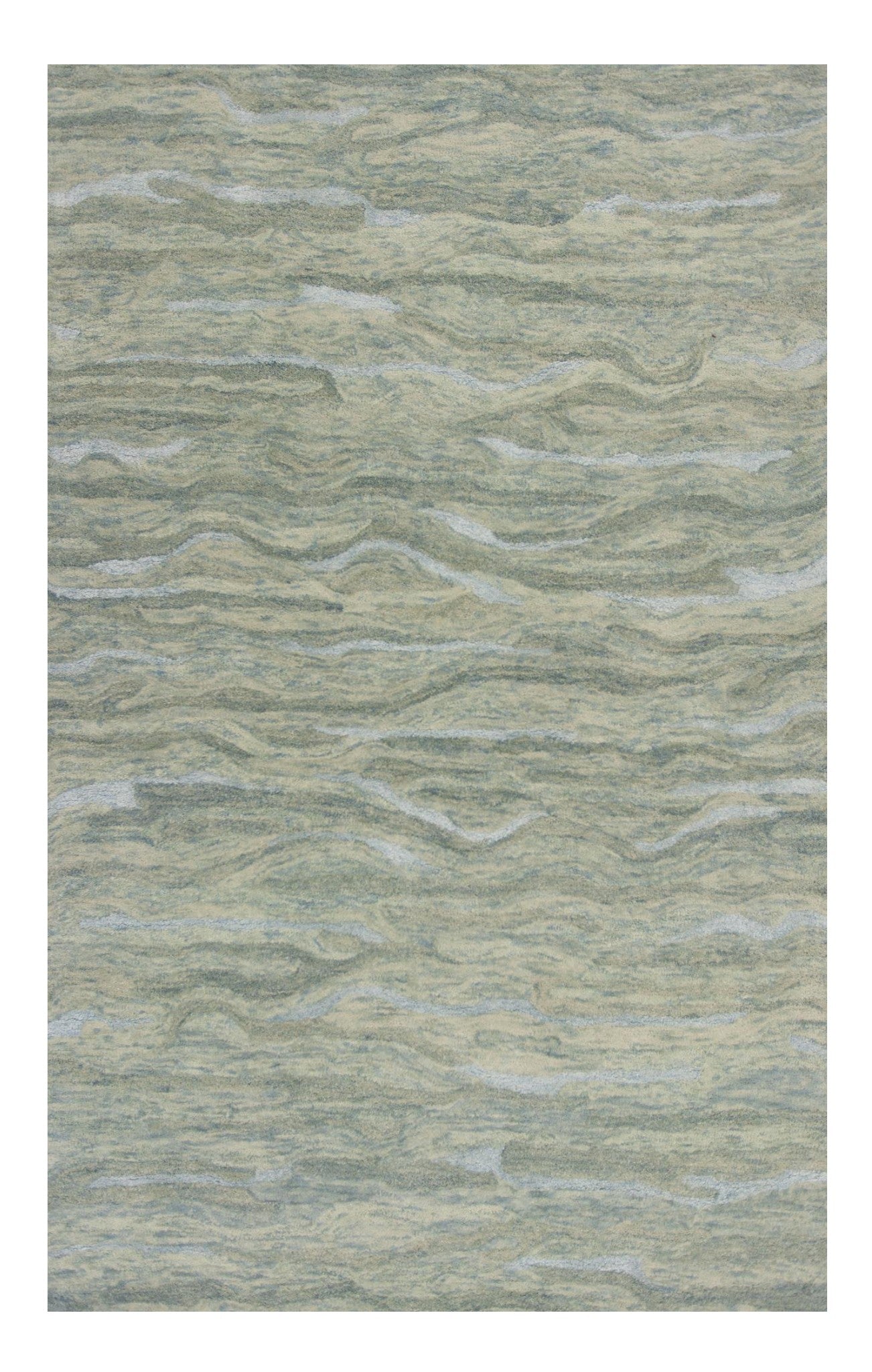 9' X 12' Blue and Beige Wool Hand Tufted Area Rug-Area Rugs-DECOROLALA