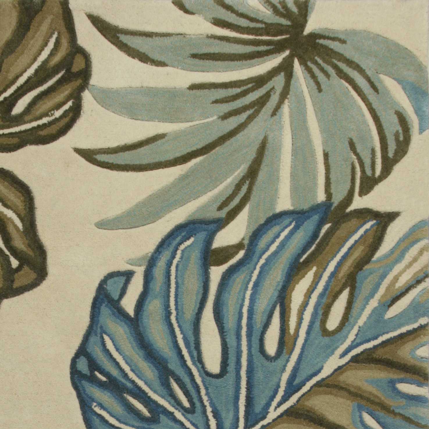 9' X 12' Brown Blue And Green Wool Tropical Botanical Hand Tufted Area Rug-Area Rugs-DECOROLALA