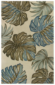 9' X 12' Brown Blue And Green Wool Tropical Botanical Hand Tufted Area Rug-Area Rugs-DECOROLALA