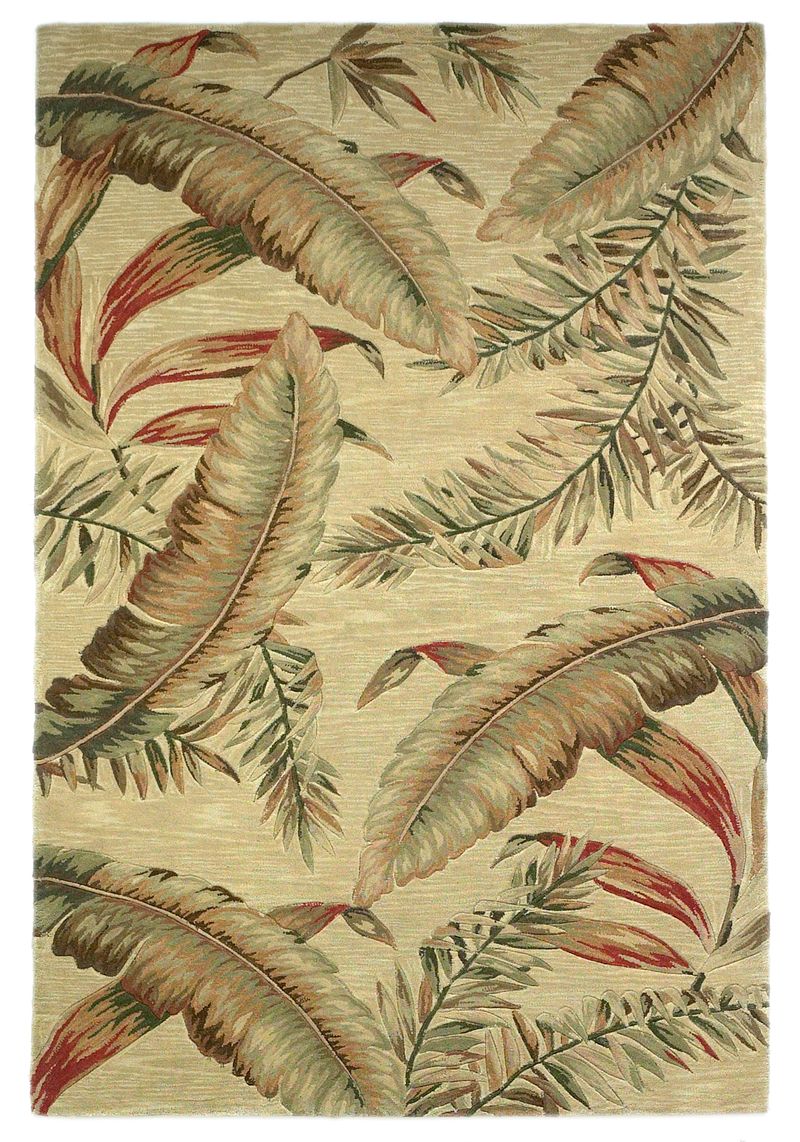 9' X 12' Brown Green And Red Wool Tropical Botanical Hand Tufted Area Rug-Area Rugs-DECOROLALA