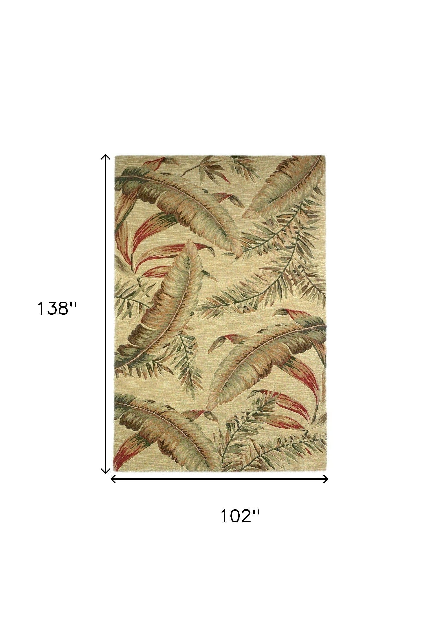 9' X 12' Brown Green And Red Wool Tropical Botanical Hand Tufted Area Rug-Area Rugs-DECOROLALA