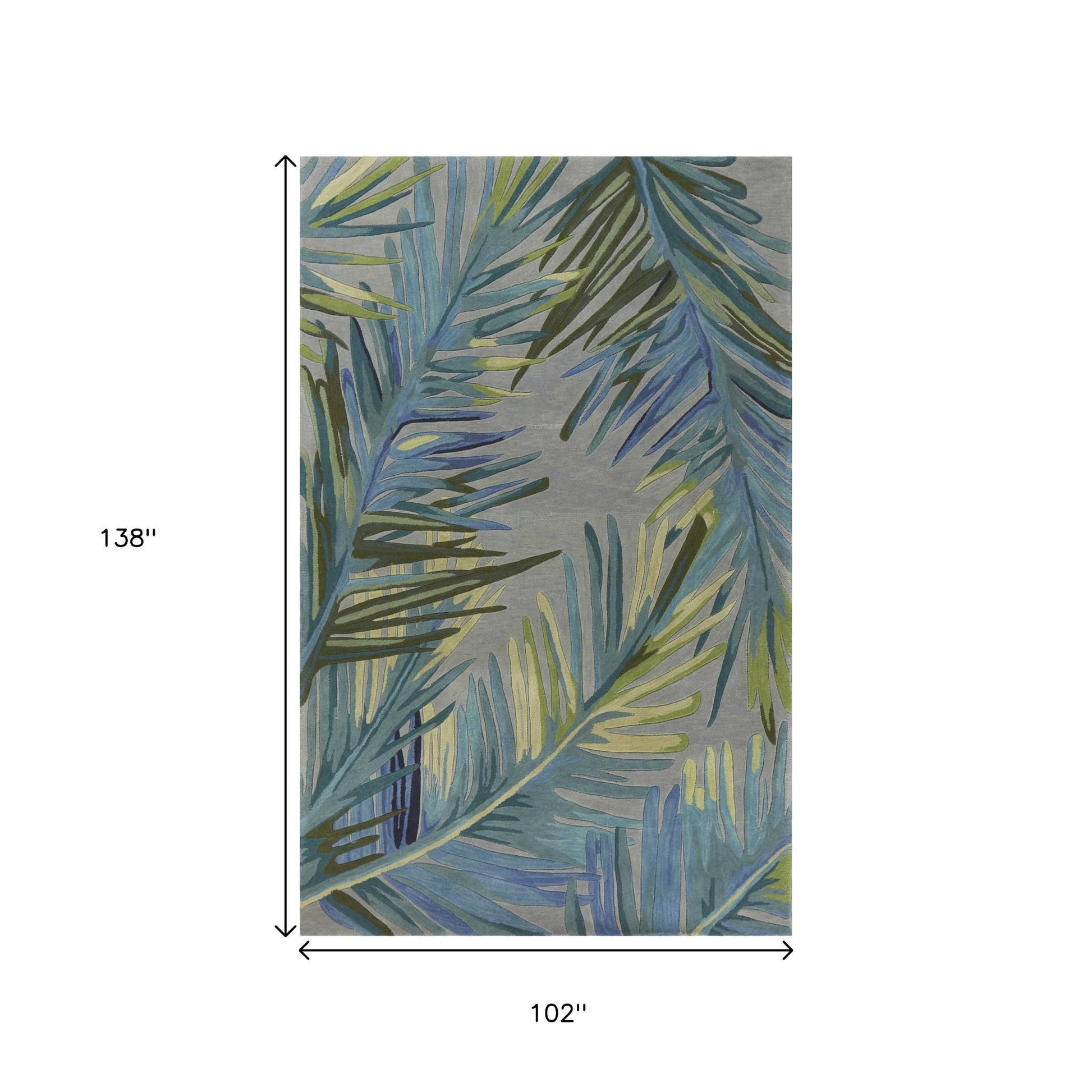 9' X 12' Gray And Blue Wool Tropical Botanical Hand Tufted Area Rug-Area Rugs-DECOROLALA