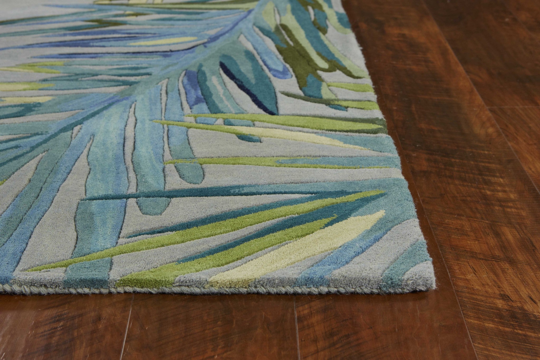 9' X 12' Gray And Blue Wool Tropical Botanical Hand Tufted Area Rug-Area Rugs-DECOROLALA