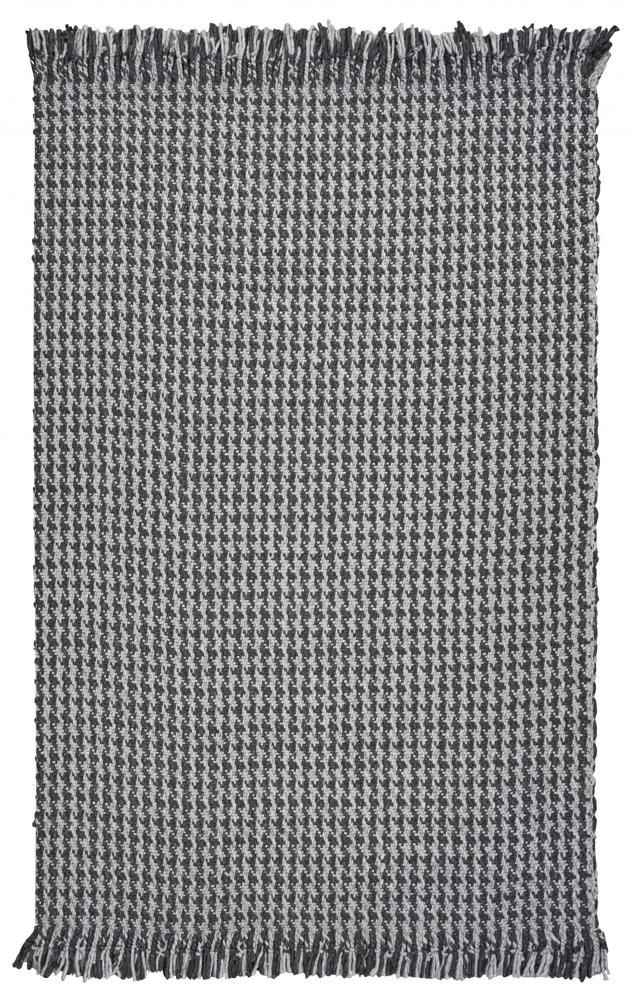 9' X 12' Gray And Light Gray Wool Houndstooth Hand Woven Area Rug With Fringe-Area Rugs-DECOROLALA
