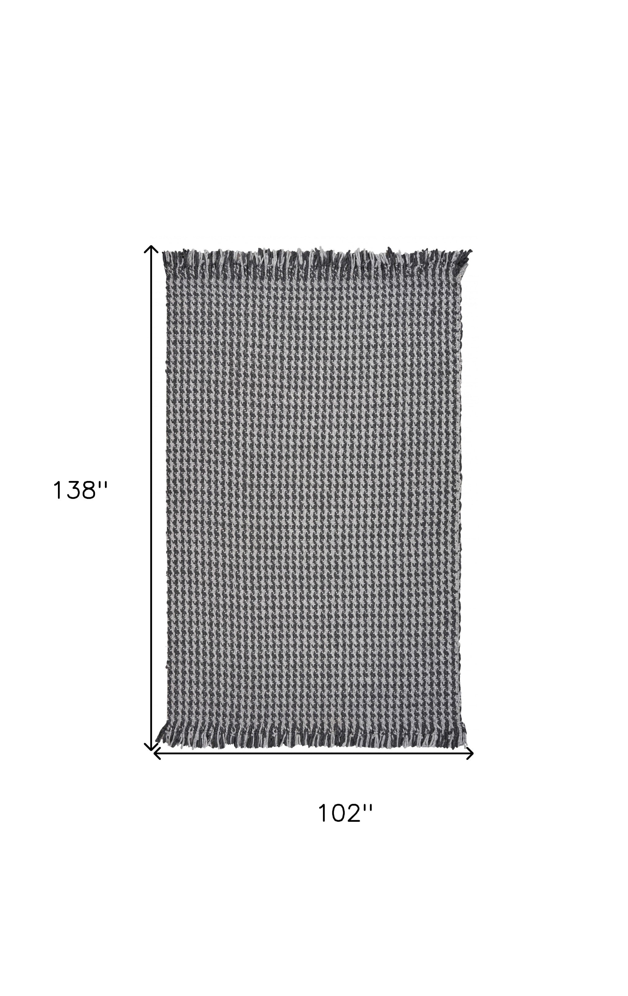 9' X 12' Gray And Light Gray Wool Houndstooth Hand Woven Area Rug With Fringe-Area Rugs-DECOROLALA