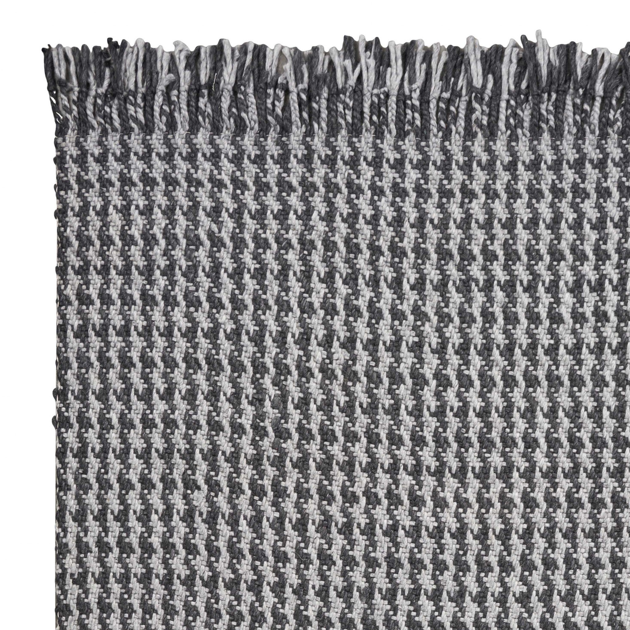 9' X 12' Gray And Light Gray Wool Houndstooth Hand Woven Area Rug With Fringe-Area Rugs-DECOROLALA