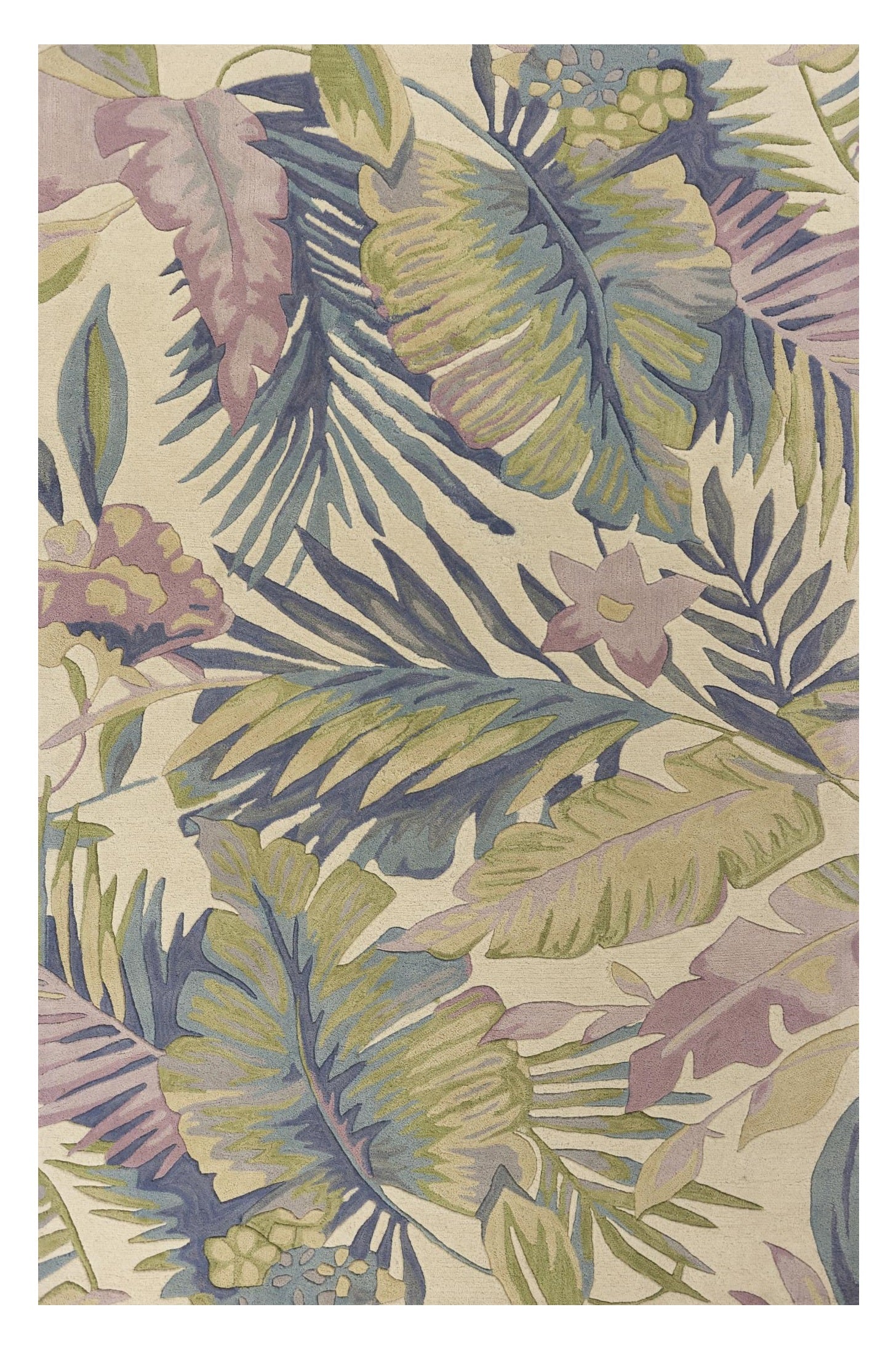 9' X 12' Green Pink And Purple Wool Tropical Botanical Hand Tufted Area Rug-Area Rugs-DECOROLALA