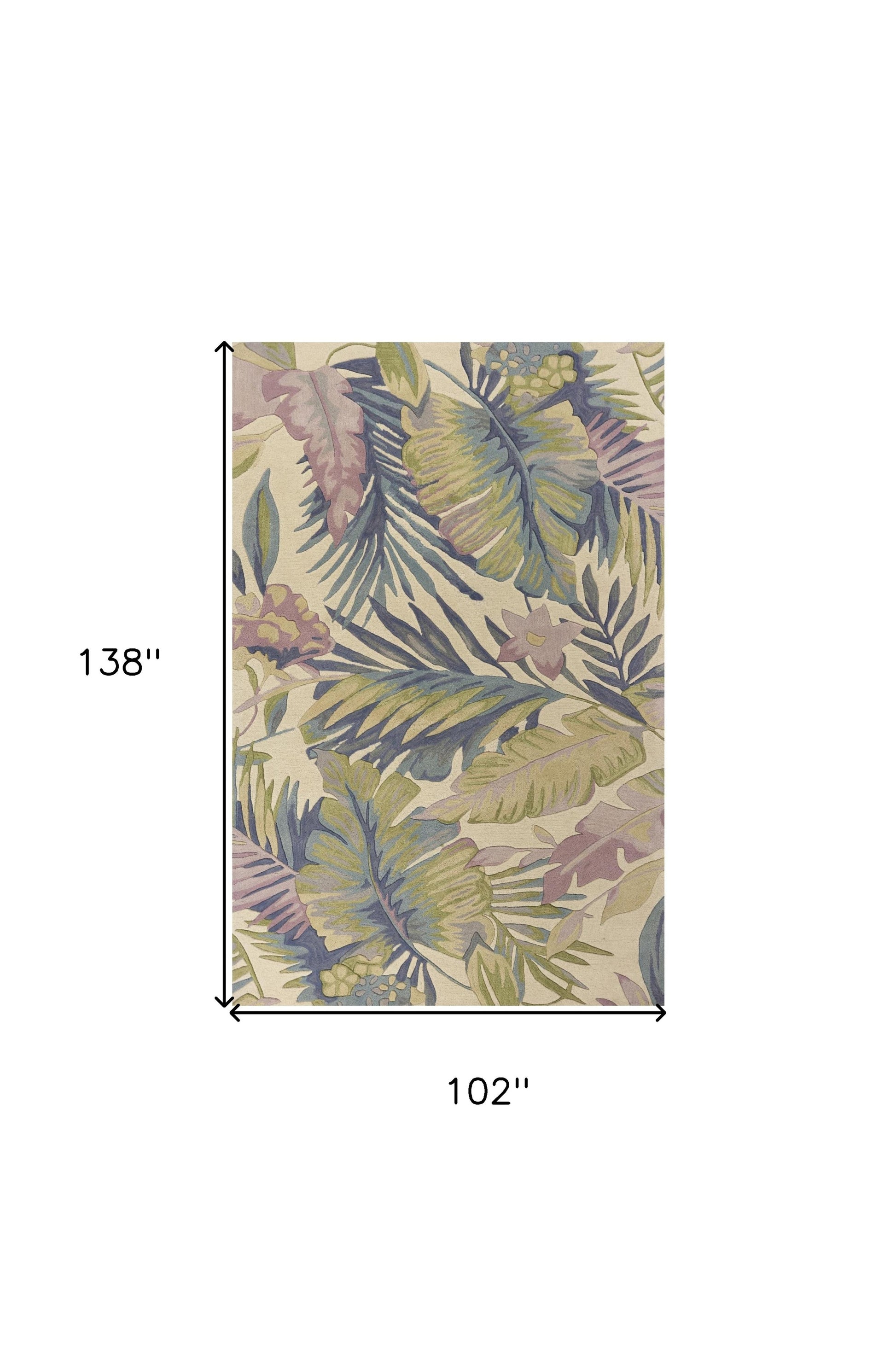 9' X 12' Green Pink And Purple Wool Tropical Botanical Hand Tufted Area Rug-Area Rugs-DECOROLALA