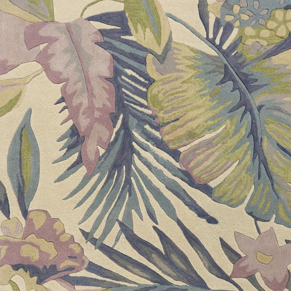 9' X 12' Green Pink And Purple Wool Tropical Botanical Hand Tufted Area Rug-Area Rugs-DECOROLALA