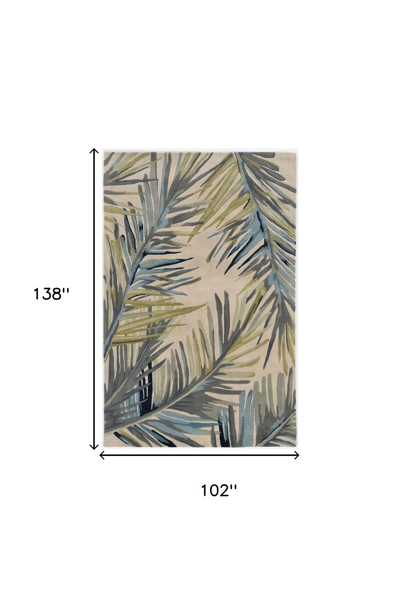 9' X 12' Ivory Blue And Green Wool Tropical Botanical Hand Tufted Area Rug-Area Rugs-DECOROLALA