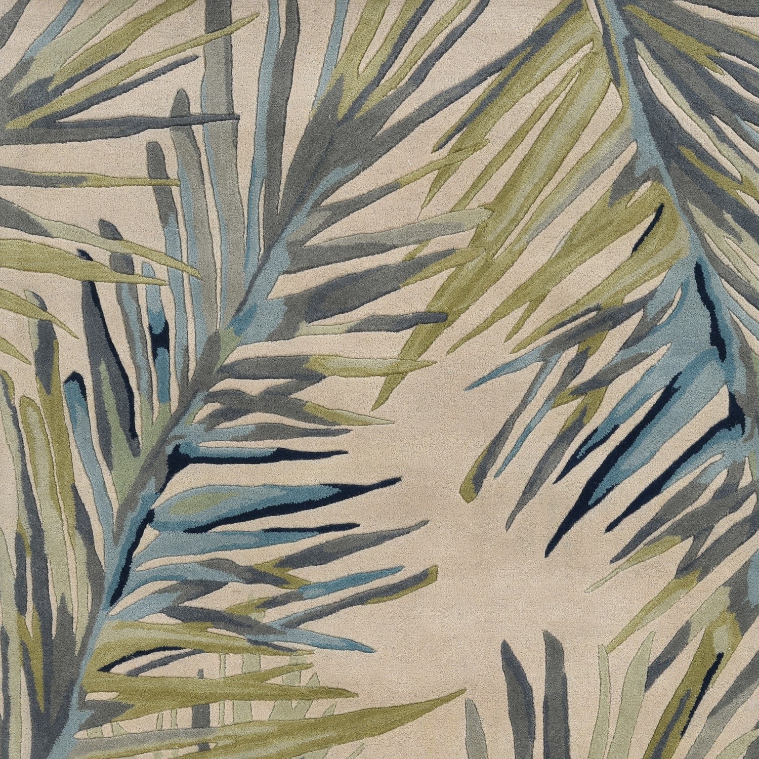 9' X 12' Ivory Blue And Green Wool Tropical Botanical Hand Tufted Area Rug-Area Rugs-DECOROLALA