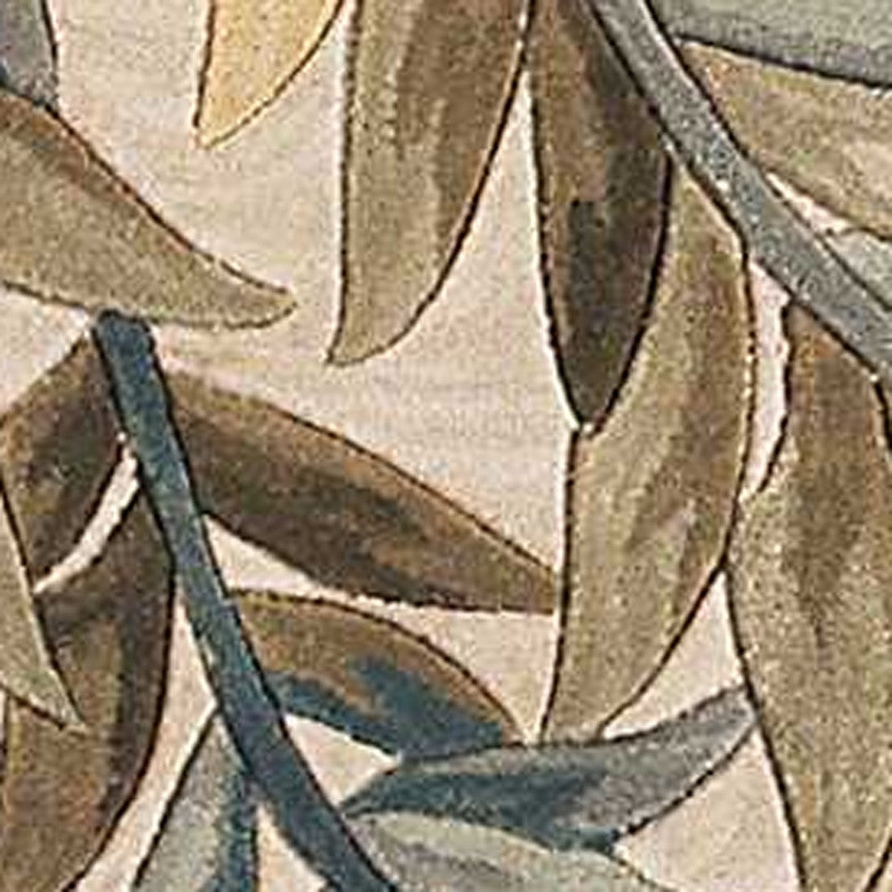 9' X 12' Ivory Brown And Blue Wool Botanical Leaves Hand Tufted Area Rug-Area Rugs-DECOROLALA