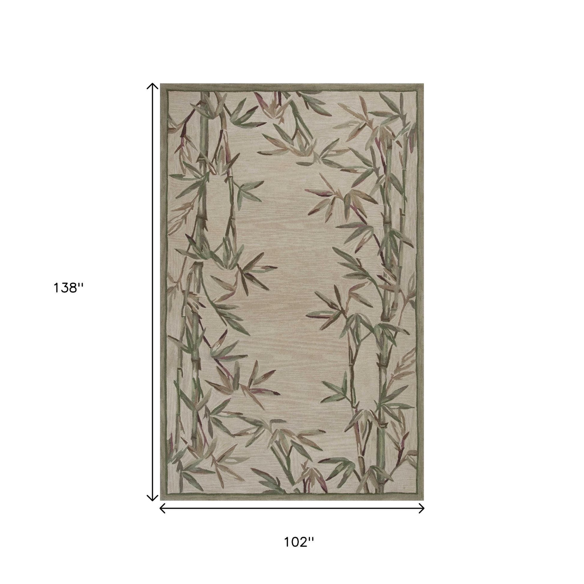 9' X 12' Ivory Green And Brown Wool Botanical Leaves Hand Tufted Area Rug-Area Rugs-DECOROLALA