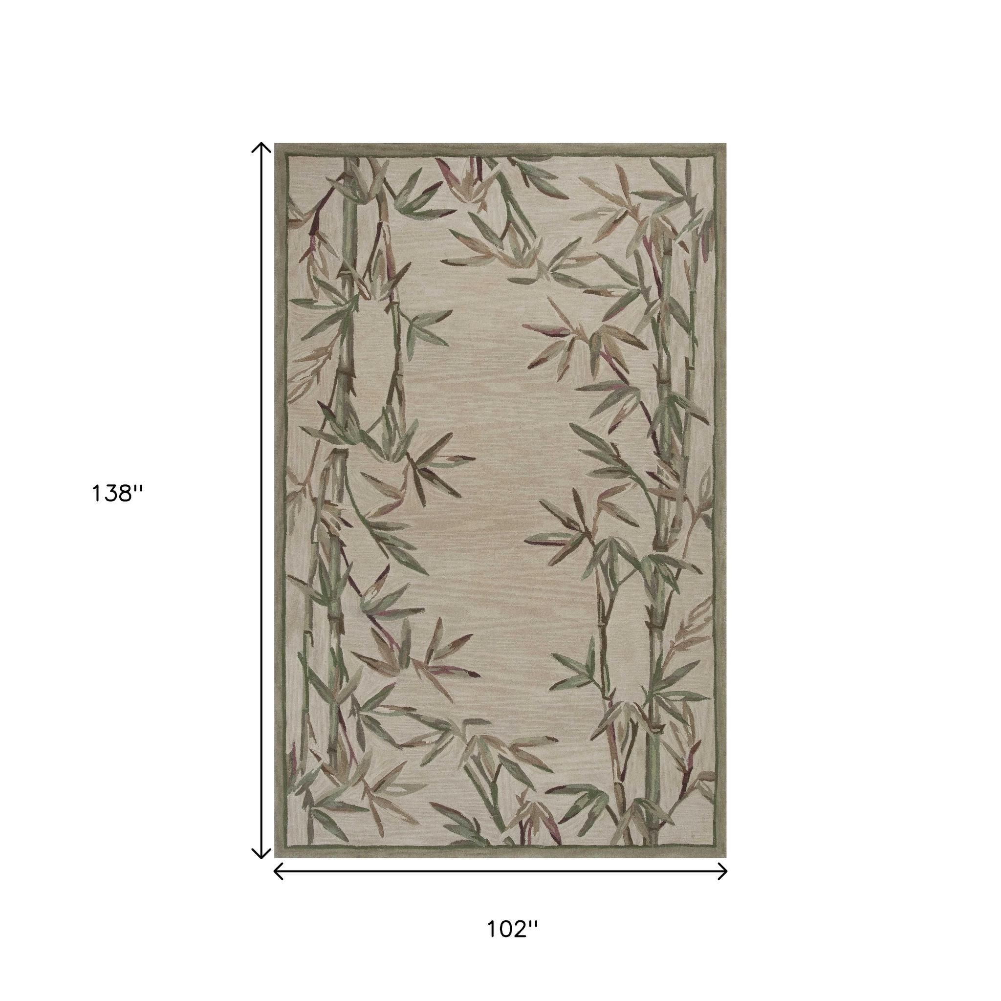 9' X 12' Ivory Green And Brown Wool Botanical Leaves Hand Tufted Area Rug-Area Rugs-DECOROLALA
