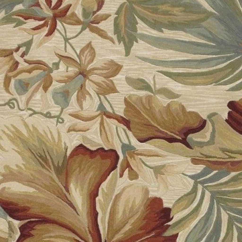 9' X 12' Ivory Green And Red Wool Tropical Botanical Hand Tufted Area Rug-Area Rugs-DECOROLALA