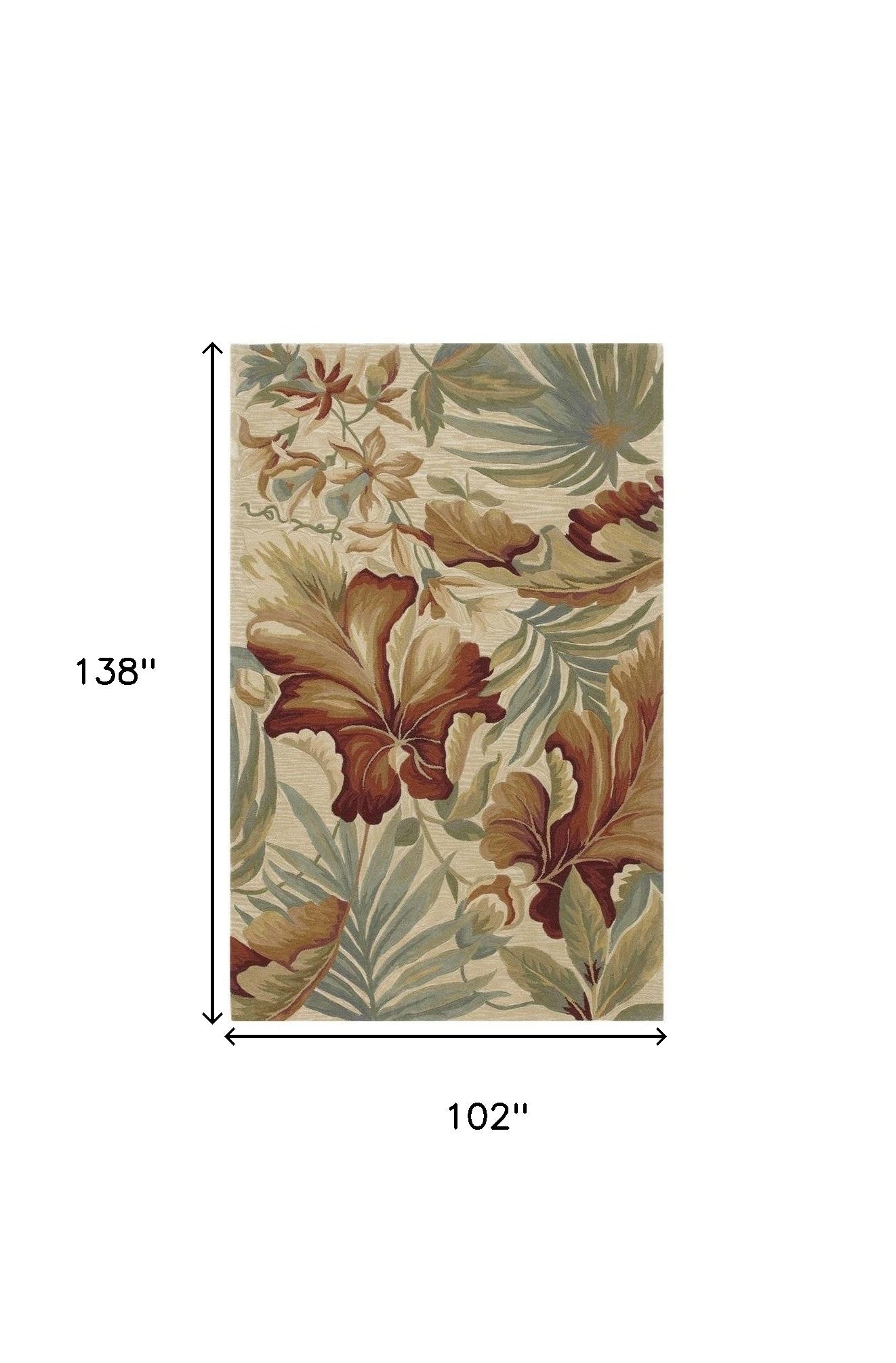9' X 12' Ivory Green And Red Wool Tropical Botanical Hand Tufted Area Rug-Area Rugs-DECOROLALA