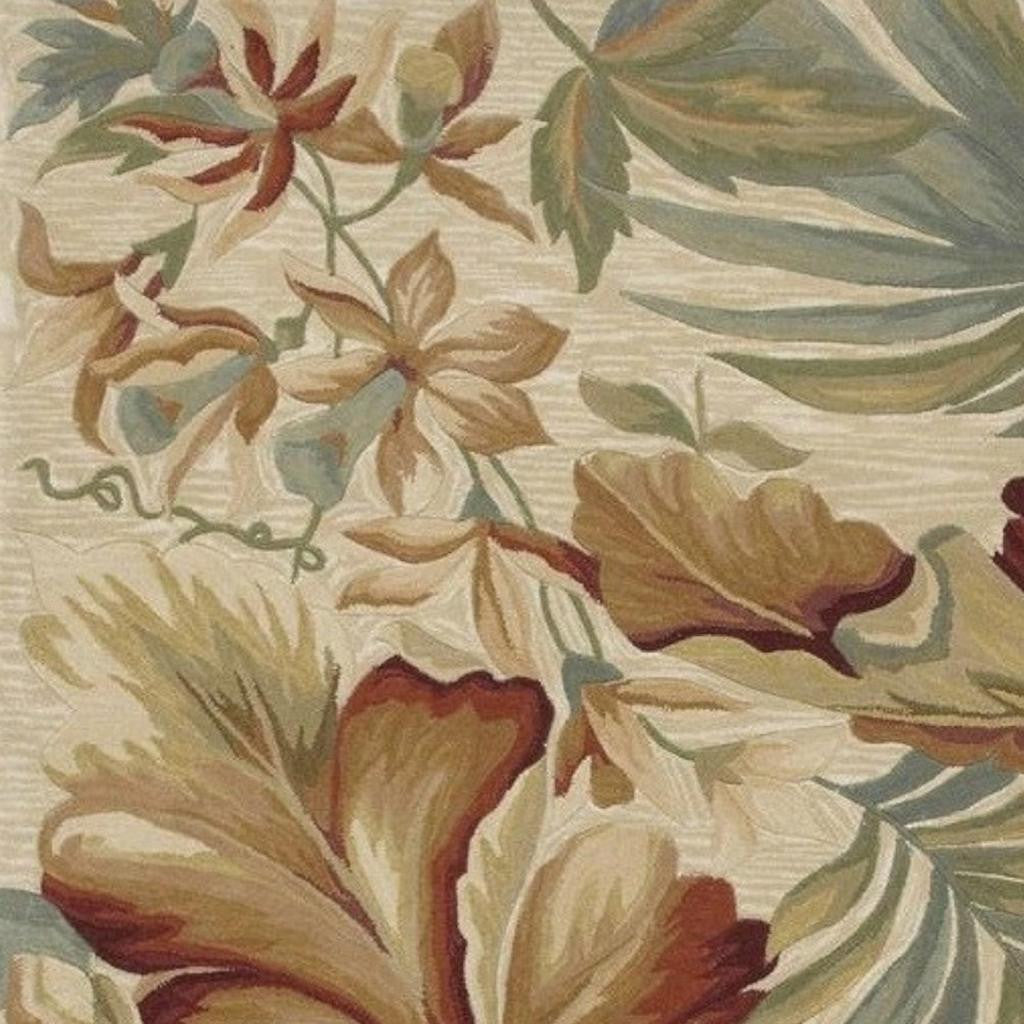 9' X 12' Ivory Green And Red Wool Tropical Botanical Hand Tufted Area Rug-Area Rugs-DECOROLALA