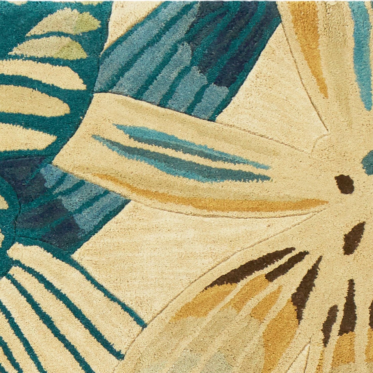 9' X 12' Ivory Teal And Green Wool Tropical Botanical Hand Tufted Area Rug-Area Rugs-DECOROLALA