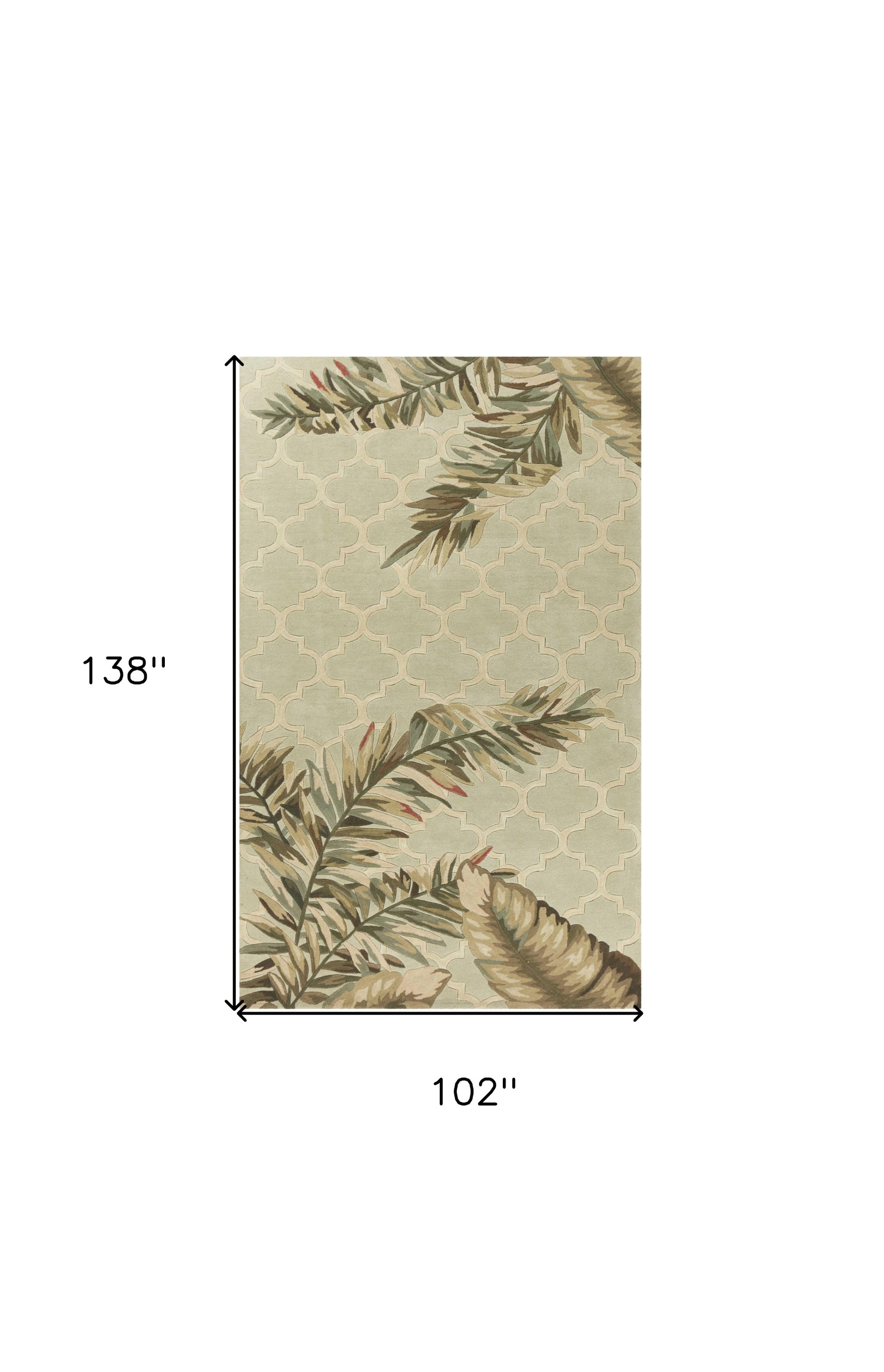 9' X 12' Sage Taupe And Green Wool Tropical Botanical Hand Tufted Area Rug-Area Rugs-DECOROLALA
