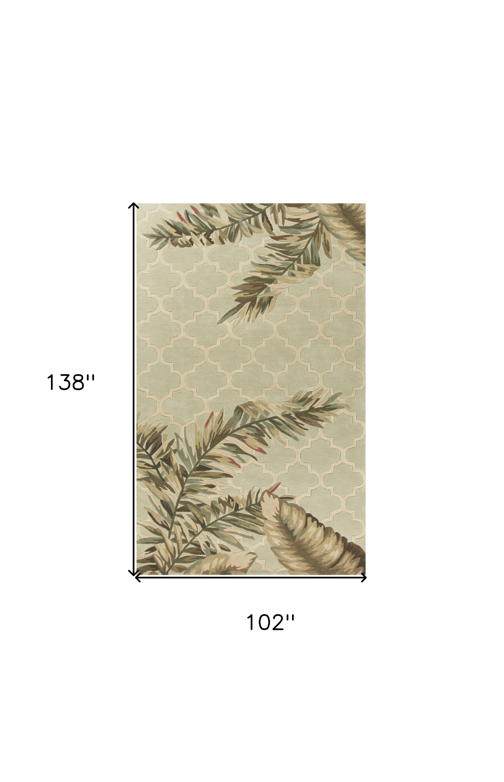 9' X 12' Sage Taupe And Green Wool Tropical Botanical Hand Tufted Area Rug-Area Rugs-DECOROLALA