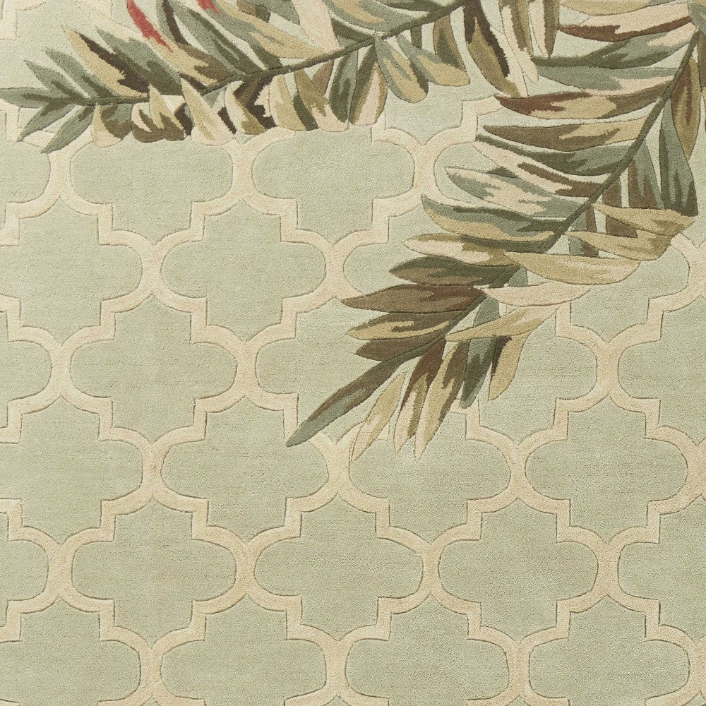 9' X 12' Sage Taupe And Green Wool Tropical Botanical Hand Tufted Area Rug-Area Rugs-DECOROLALA
