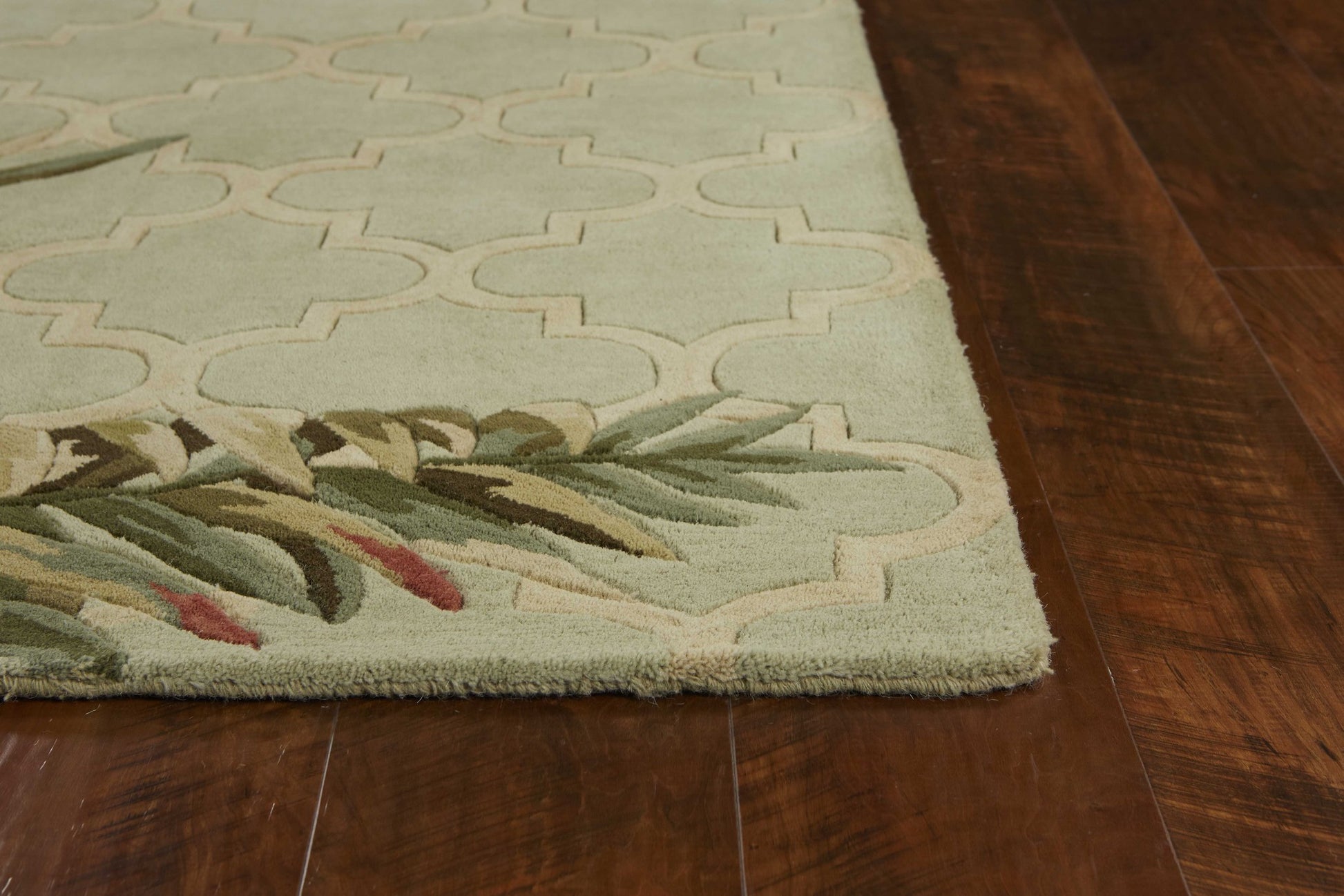 9' X 12' Sage Taupe And Green Wool Tropical Botanical Hand Tufted Area Rug-Area Rugs-DECOROLALA