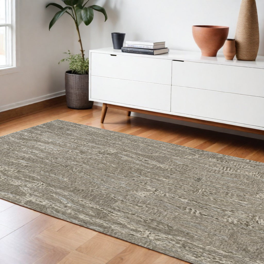 9' X 12' Sand And Gray Wool Abstract Hand Tufted Area Rug-Area Rugs-DECOROLALA