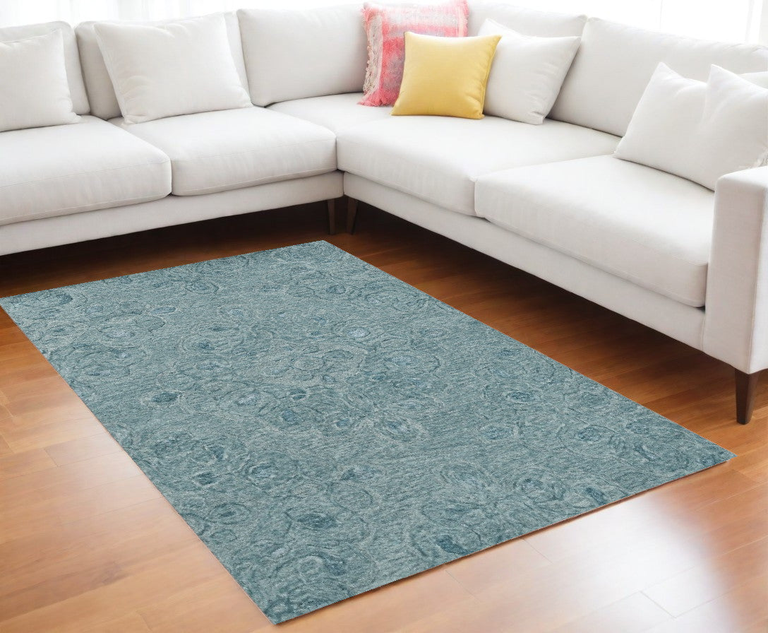 9' X 12' Seafoam Blue Hand Tufted Floral Indoor Area Rug-Area Rugs-DECOROLALA