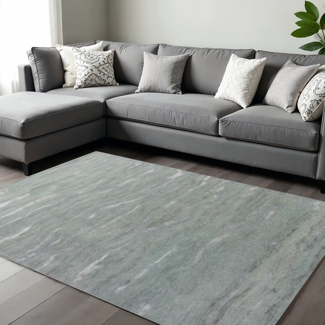 9' X 12' Slate Gray And Ivory Wool Abstract Hand Tufted Area Rug-Area Rugs-DECOROLALA