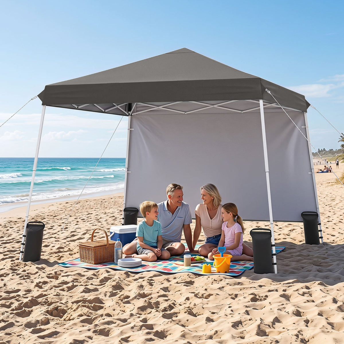 9 ft x 9 ft Pop Up Canopy Tent with 8 Ground Stakes 4 Wind Ropes and Carry Bag for Outdoor Party-Gray-Canopies-DECOROLALA