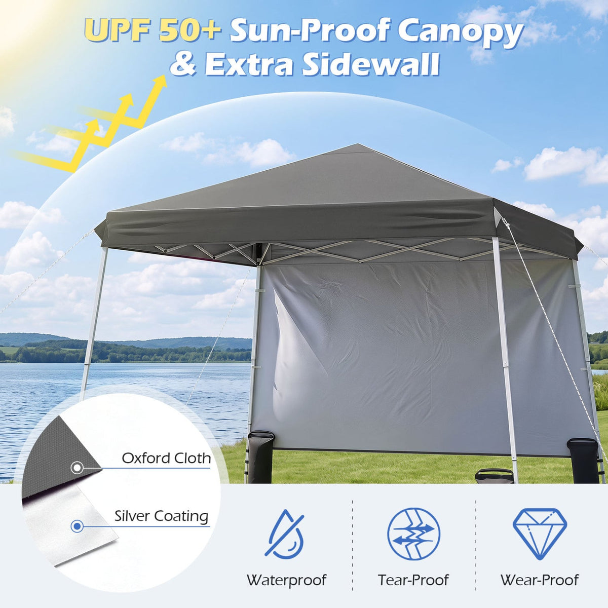 9 ft x 9 ft Pop Up Canopy Tent with 8 Ground Stakes 4 Wind Ropes and Carry Bag for Outdoor Party-Gray-Canopies-DECOROLALA