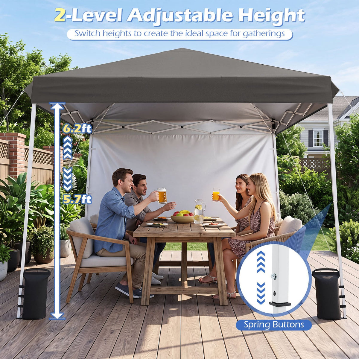 9 ft x 9 ft Pop Up Canopy Tent with 8 Ground Stakes 4 Wind Ropes and Carry Bag for Outdoor Party-Gray-Canopies-DECOROLALA