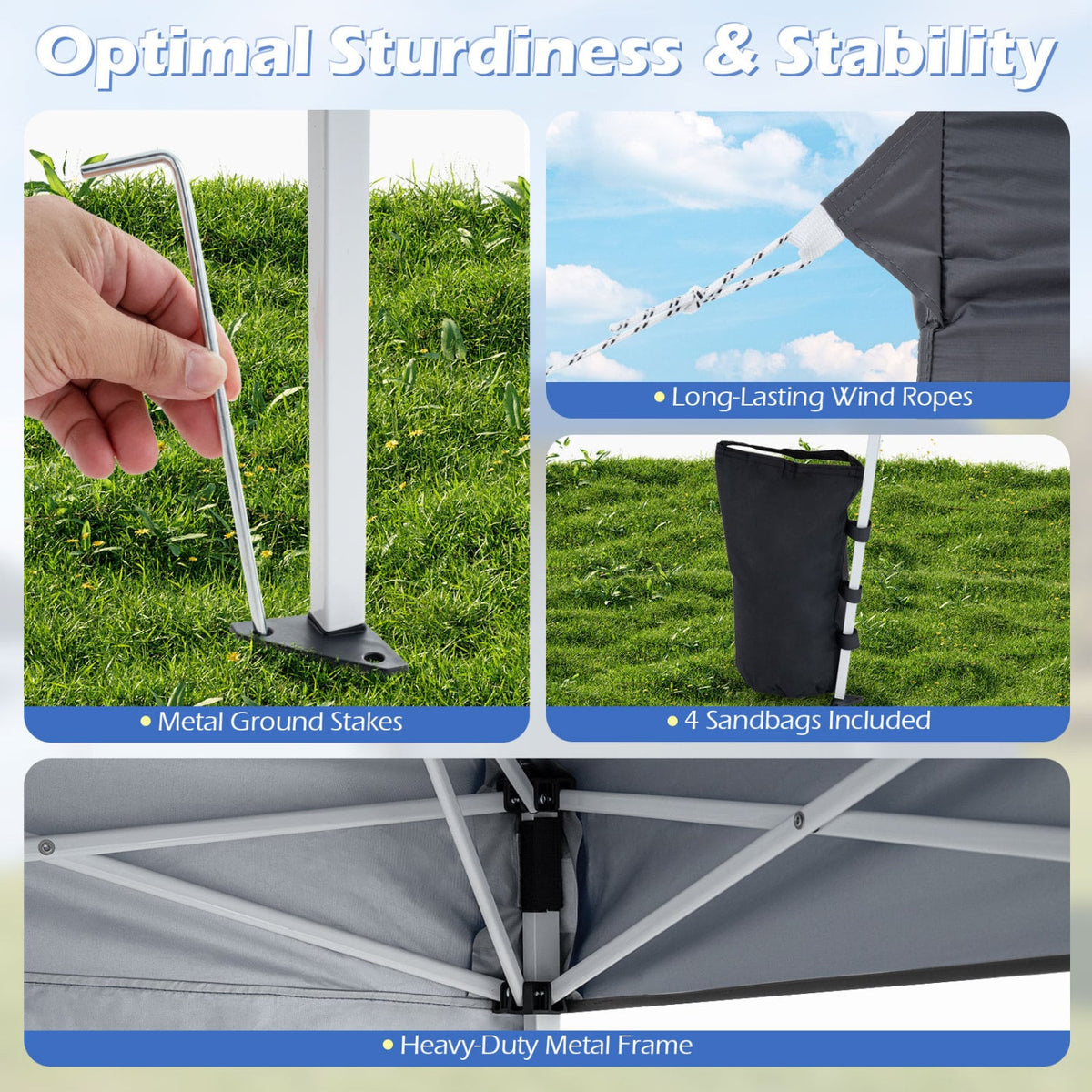 9 ft x 9 ft Pop Up Canopy Tent with 8 Ground Stakes 4 Wind Ropes and Carry Bag for Outdoor Party-Gray-Canopies-DECOROLALA