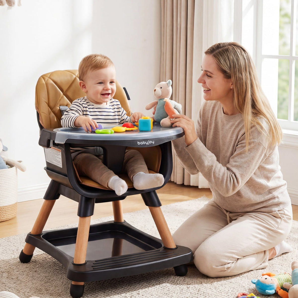 9-in-1 Convertible High Chair for Babies and Toddlers with Seat Cushion-Black-High Chairs-DECOROLALA