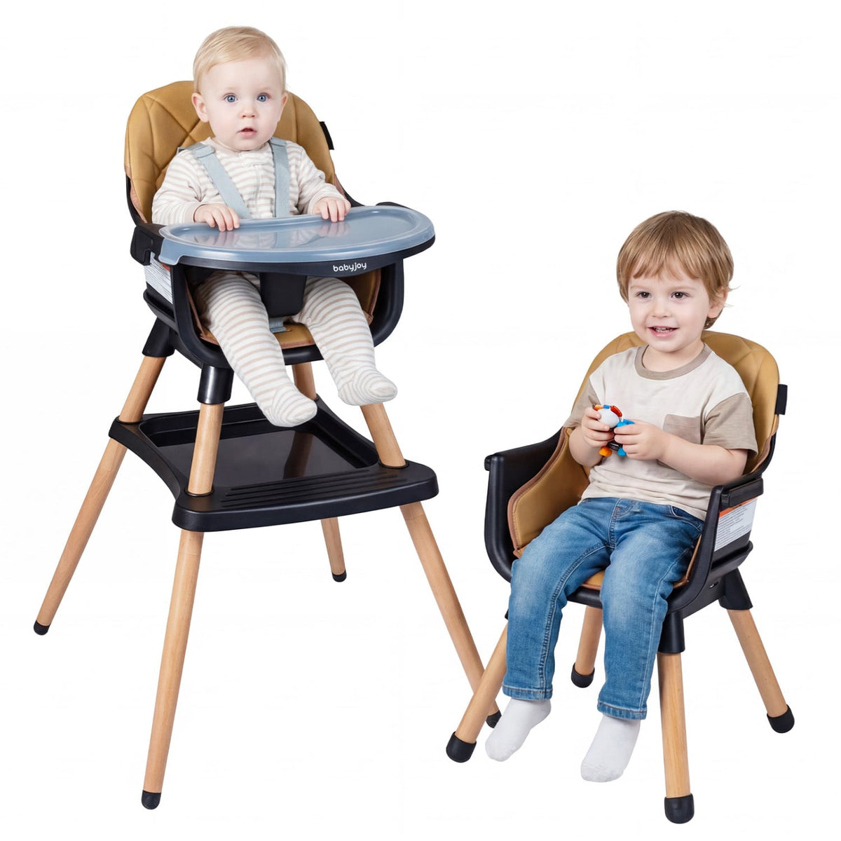 9-in-1 Convertible High Chair for Babies and Toddlers with Seat Cushion-Black-High Chairs-DECOROLALA