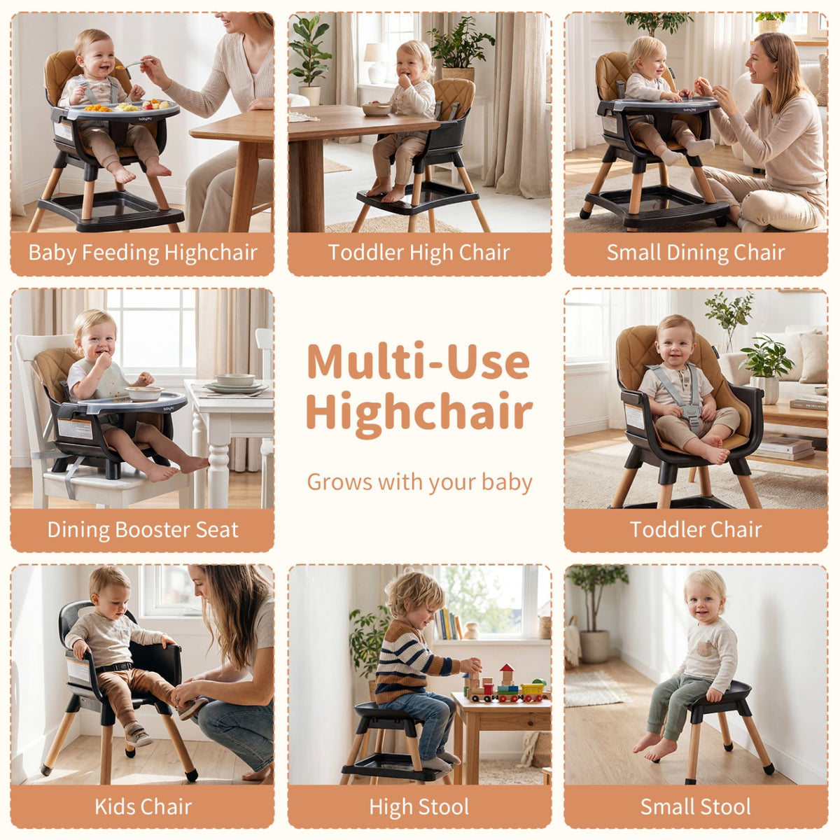 9-in-1 Convertible High Chair for Babies and Toddlers with Seat Cushion-Black-High Chairs-DECOROLALA