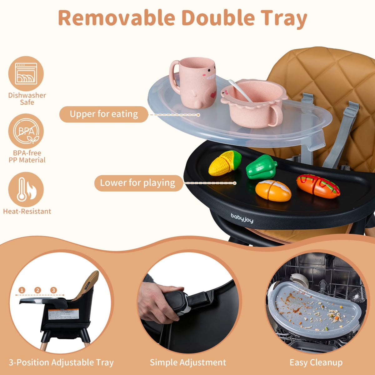 9-in-1 Convertible High Chair for Babies and Toddlers with Seat Cushion-Black-High Chairs-DECOROLALA