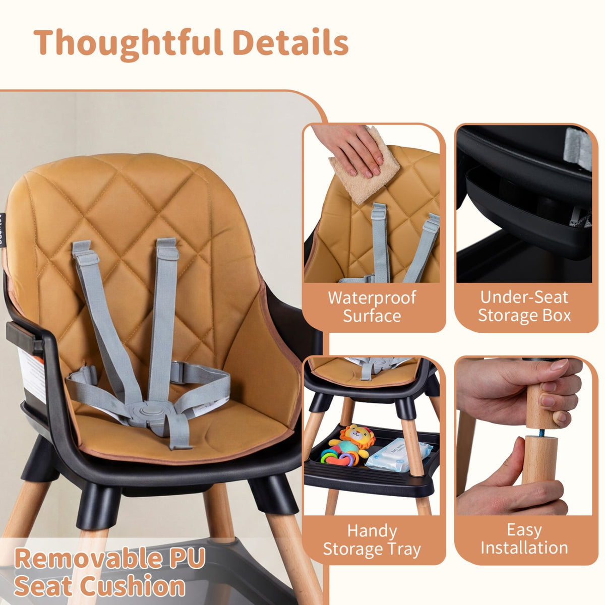9-in-1 Convertible High Chair for Babies and Toddlers with Seat Cushion-Black-High Chairs-DECOROLALA