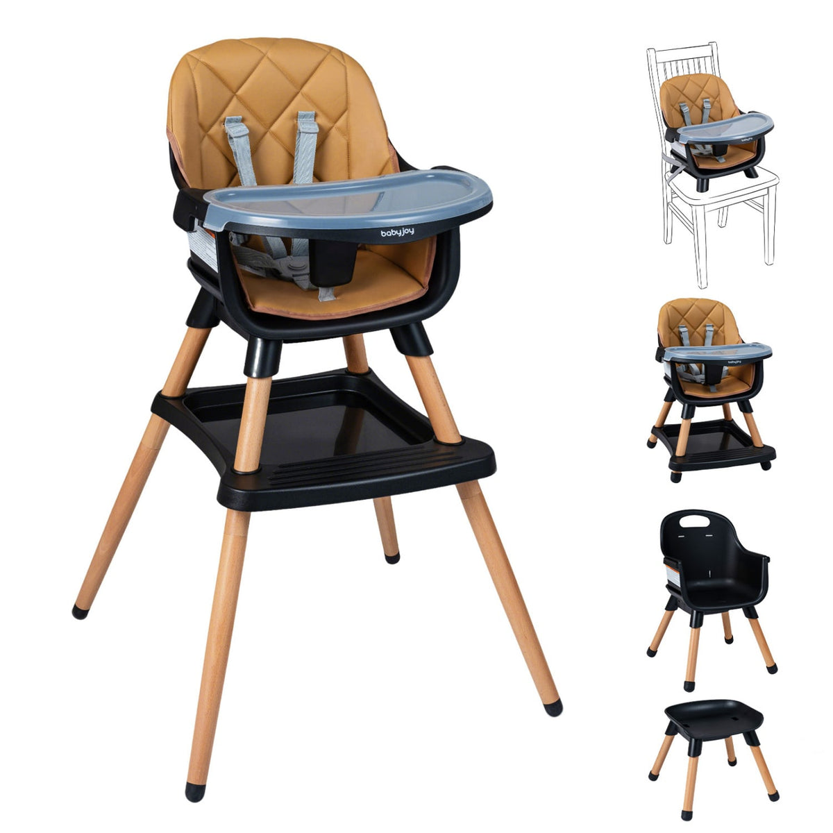 9-in-1 Convertible High Chair for Babies and Toddlers with Seat Cushion-Black-High Chairs-DECOROLALA
