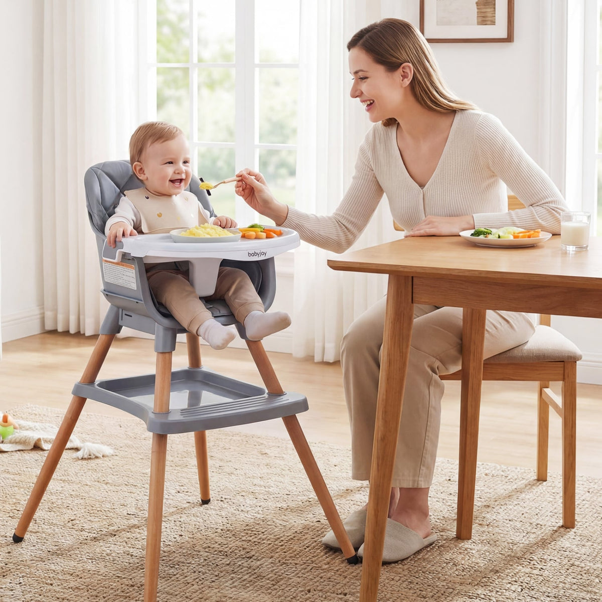 9-in-1 Convertible High Chair for Babies and Toddlers with Seat Cushion-Gray-High Chairs-DECOROLALA