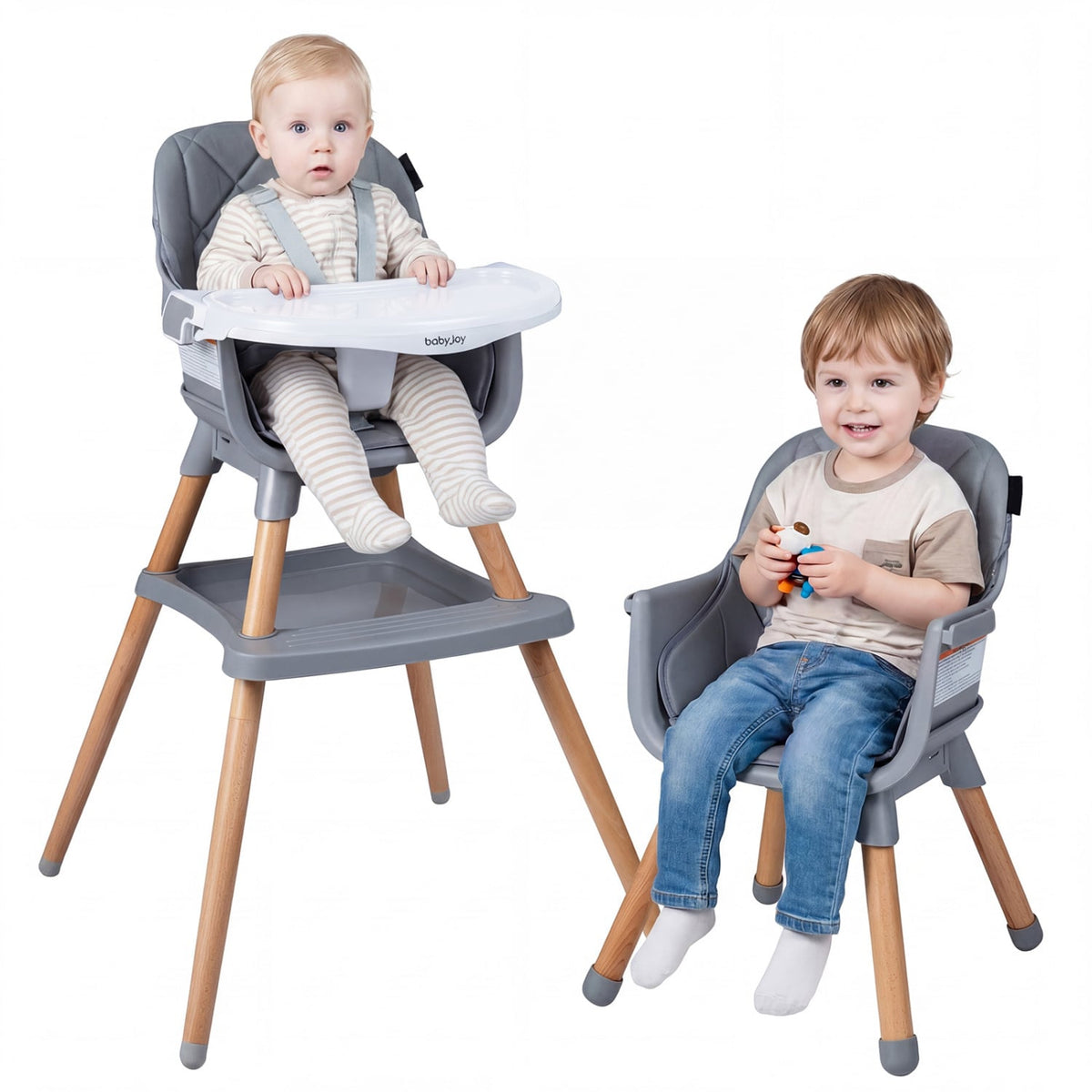 9-in-1 Convertible High Chair for Babies and Toddlers with Seat Cushion-Gray-High Chairs-DECOROLALA