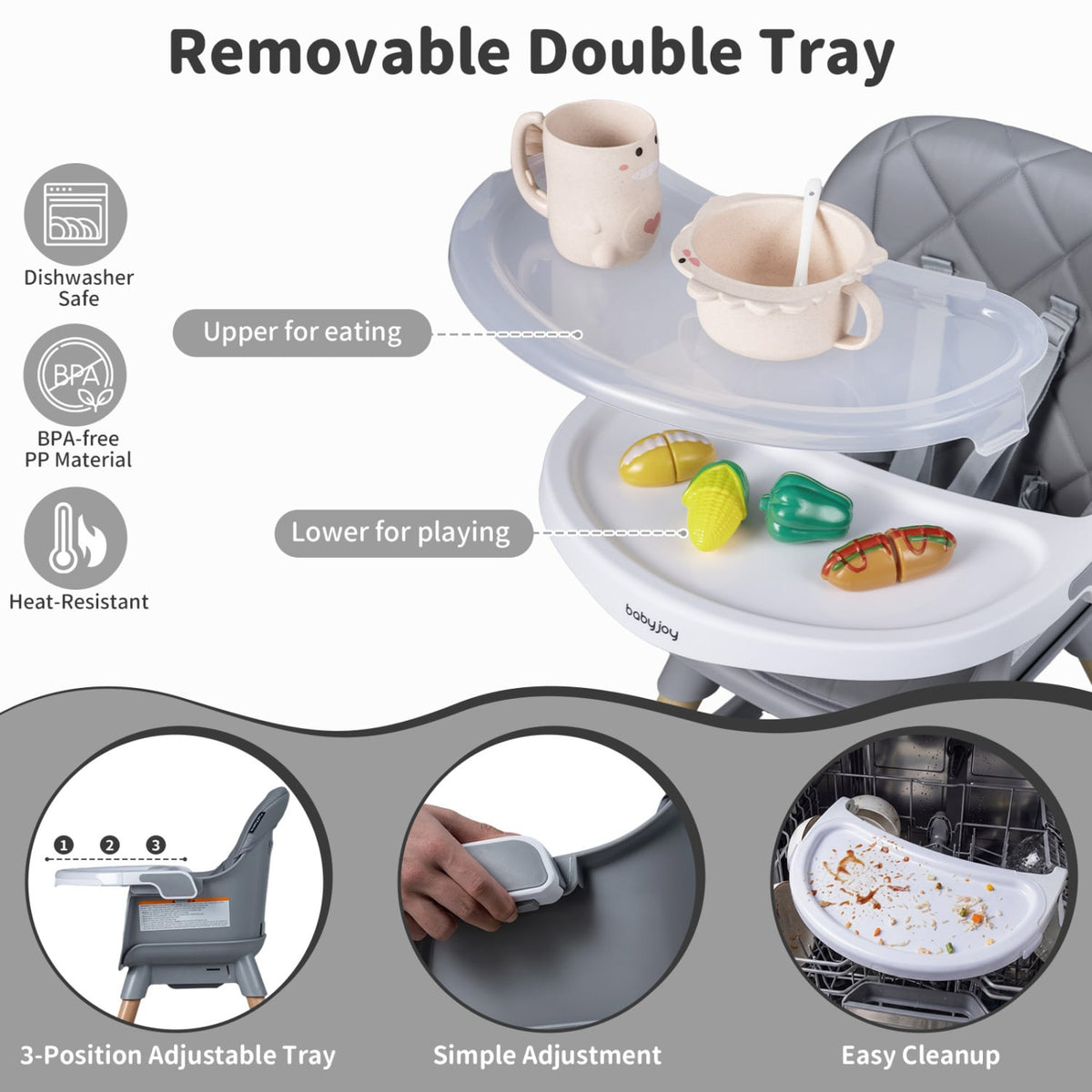9-in-1 Convertible High Chair for Babies and Toddlers with Seat Cushion-Gray-High Chairs-DECOROLALA
