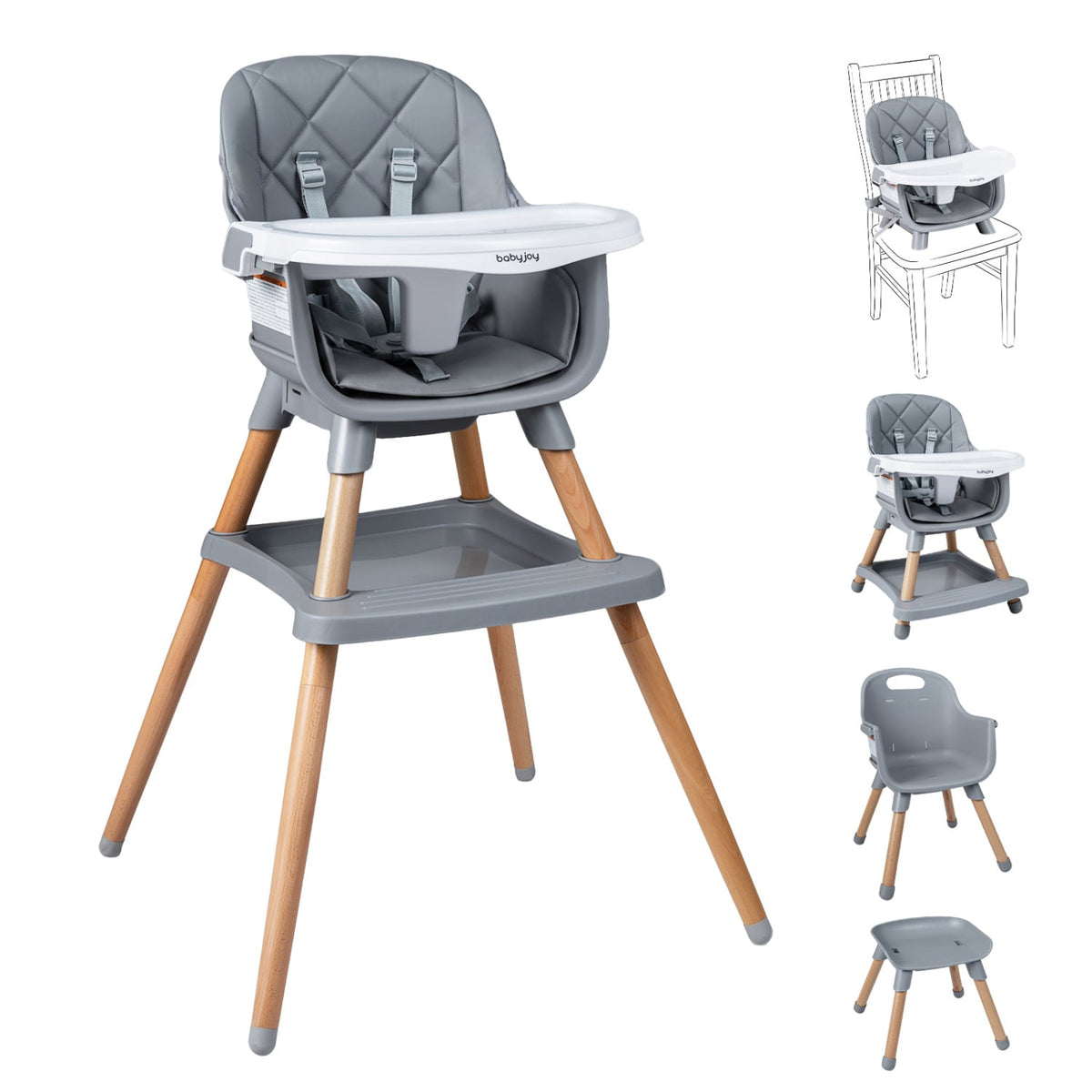 9-in-1 Convertible High Chair for Babies and Toddlers with Seat Cushion-Gray-High Chairs-DECOROLALA