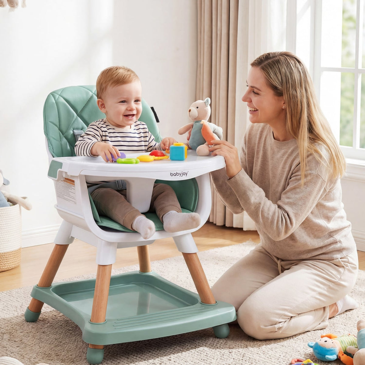 9-in-1 Convertible High Chair for Babies and Toddlers with Seat Cushion-Green-High Chairs-DECOROLALA